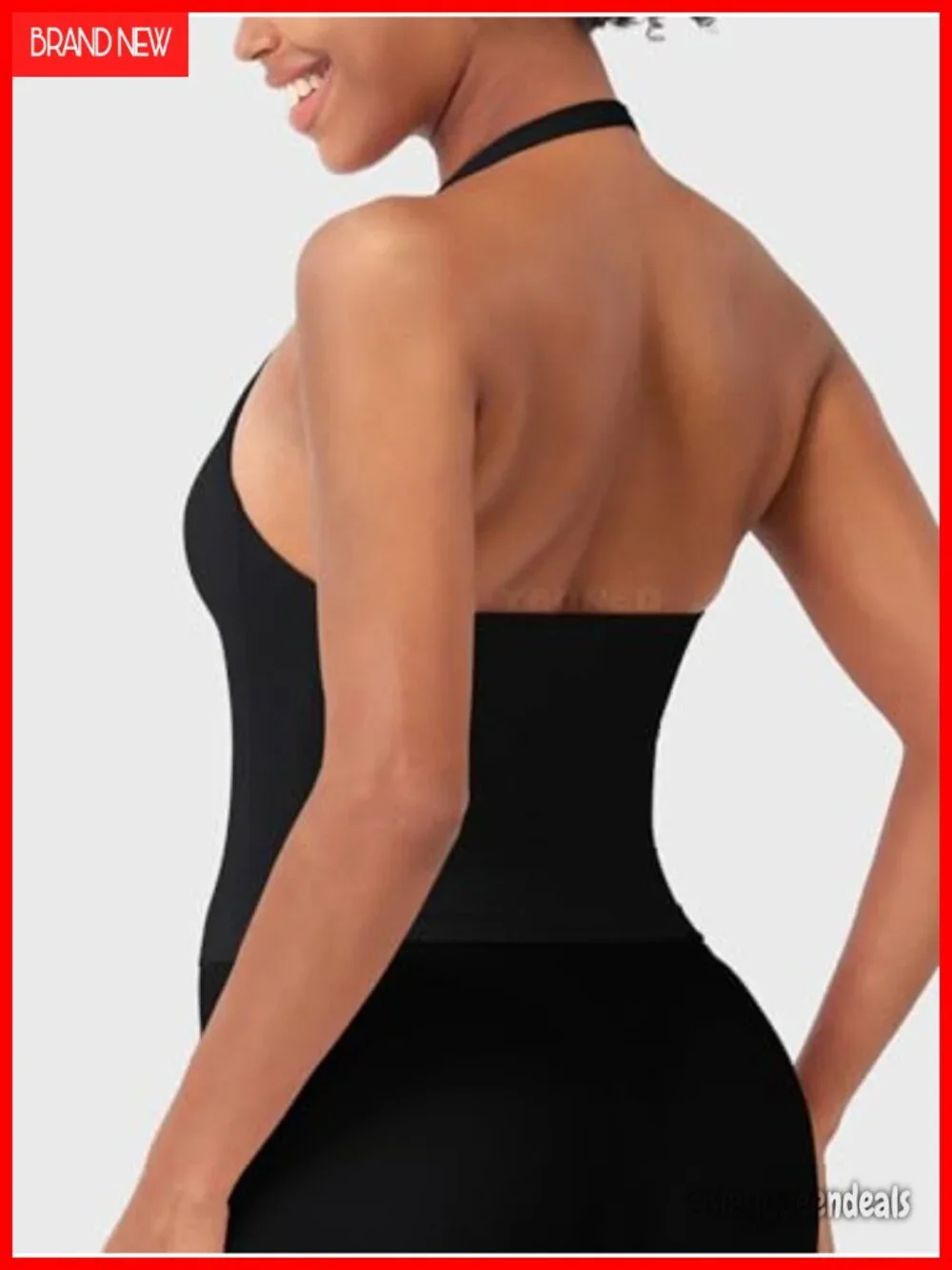 Halter Tank Top Longline Backless Built-in Bra Compression Crop Top for Gym